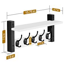 Matte Black Floating Wall Shelf with 5 Hooks 15.75"W