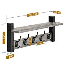 Matte Black Wall Mount Floating Shelf with 5 Hooks