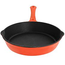 MegaChef Enameled Round 8" Pre-Seasoned Cast Iron Frying Pan - Orange