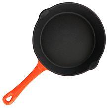MegaChef Enameled Round 8" Pre-Seasoned Cast Iron Frying Pan - Orange