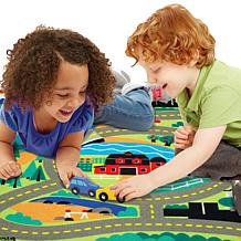 Melissa & Doug Round the Town Road Rug with Four Cars and Farm Scene