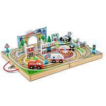 Melissa & Doug Take-Along Town Wooden Fold-Up Playset with Accessories