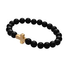 Men's Cross Design Beaded Stretch Bracelet