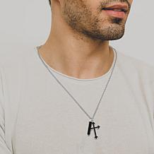 Men's Gunmetal Sterling Silver Onyx & Spinel Cross Pendant Necklace