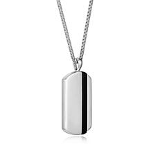 Men's Rhodium Plated Sterling Silver Genuine Onyx Tag Pendant Necklace