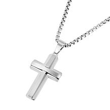 Men's Stainless Steel Double Cross Pendant with Chain