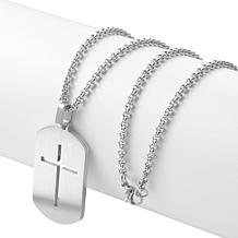 Men's Stainless Steel Prayer Cross Dog Tag Pendant with Chain