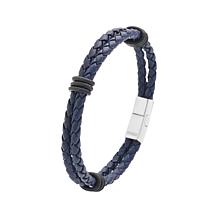Men's Two-Strand Braided Leather Stainless Steel Clasp Bracelet