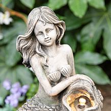 Mermaid Outdoor Fountain with LED Lights and Cascading Shell Tiers