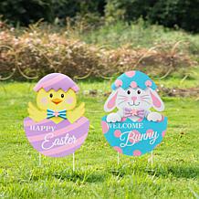 Metal Bunny and Chick Easter Egg Yard Stake