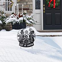 Metal Silhouette Snowman Family Waterglobe Yard Stake or Wall Decor