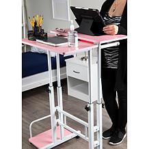 Mind Reader 2-Tier Rolling Sitting/Standing Desk with Storage, Pink