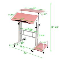 Mind Reader 2-Tier Rolling Sitting/Standing Desk with Storage, Pink