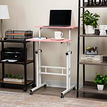 Mind Reader 2-Tier Rolling Sitting/Standing Desk with Storage, Pink