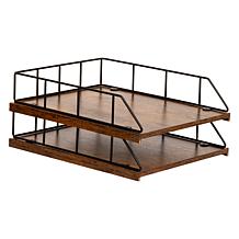 Mind Reader 2-Tier Rustic Paper Tray Organizer with Metal Frame