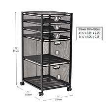 Mind Reader 5-Tiered Drawer Cabinet Rolling Mesh Office Cart