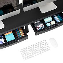 Mind Reader Adjustable Dual Monitor Stand w/ 2 Storage Drawers, Black