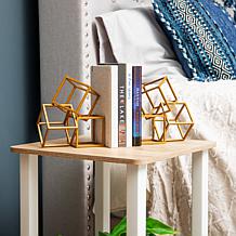 Mind Reader Decorative Geometric Cube Bookends Metal Set of 2
