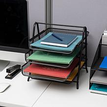 Mind Reader Desk Organizer with 4 Sliding Paper Trays - Yellow