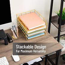 Mind Reader Gold Geometric Paper Tray Modern Organizer