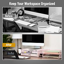 Mind Reader Mesh Monitor Stand with Storage Drawer Metal