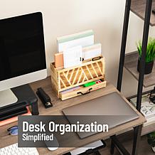 Mind Reader Natural Wood 3-Tier Mail Organizer with Drawer