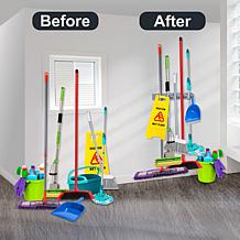 Mop and Broom Holder with Hooks 5-Position Wall Organizer