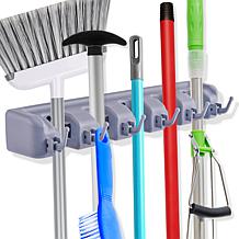 Mop and Broom Holder with Hooks 5-Position Wall Organizer