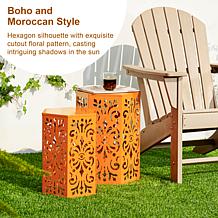 Multi-Functional Set of 2 Orange Iron Cutout Hexagonal Garden Stools