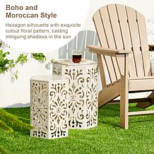 Multi-Functional Set of 2 White Iron Hexagonal Garden Stools