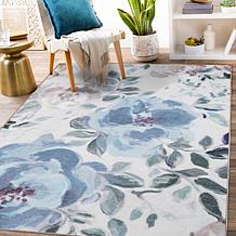My Magic Carpet Sasha Floral Cream Blue Washable Area Rug 5'x7'