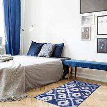 My Magic Carpet Shibori Geometric Diamond Blue Washable Area Rug 3'x5'