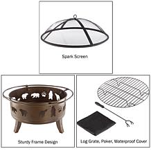 Nature Spring 32" Round Outdoor Bear Fire Pit - Tan