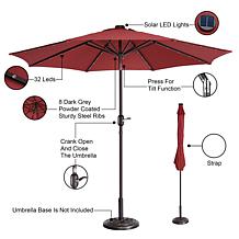 Nature Spring 9' Patio Umbrella with LED Lights - Red