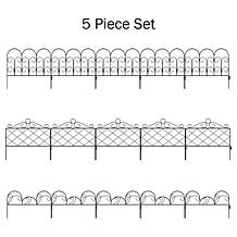 Nature Spring Metal Garden Fencing Set of 5 Panels - Black