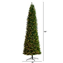 Nearly Natural 11’ Slim Pine Christmas Tree with 950 Clear LED Lights