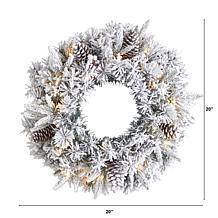 Nearly Natural 20 in. Flocked Artificial Christmas Wreath with 35 LED