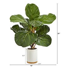 Nearly Natural 21” Artificial Fiddle Leaf Tree White Ceramic Planter