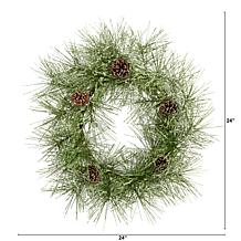 Nearly Natural 24” Iced Pine Artificial Wreath with Pine Cones