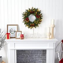Nearly Natural 24 in. Green Pine Wreath with 50 LED Lights