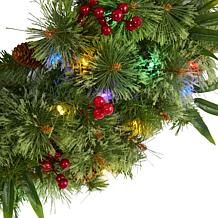 Nearly Natural 24 in. Mixed Pine Christmas Wreath with Lights