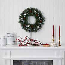 Nearly Natural 24 in. Snow Tipped Christmas Wreath with 50 Lights