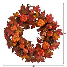 Nearly Natural 24”  Maple, Pumpkin, Pinecone and Berries  Fall Wreath