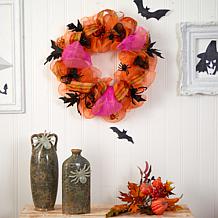 Nearly Natural 26 in. Halloween Spider Mesh Wreath