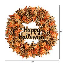 Nearly Natural 30 in. Halloween Burlap Ribbon Wreath