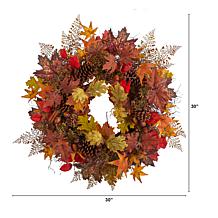 Nearly Natural 30”  Maple Leaves, Acorn, Pinecones Fall Wreath