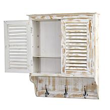 Nearly Natural 32" White Washed Wall Cabinet with Hooks