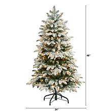 Nearly Natural 4’ Artificial Flocked Fir Christmas Tree w/ 250 Lights