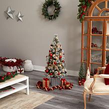 Nearly Natural 4 Ft. Winter Flocked Christmas Tree with 50 LED Lights