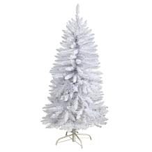 Nearly Natural 4’ Slim White  Christmas Tree with 100 Lights
